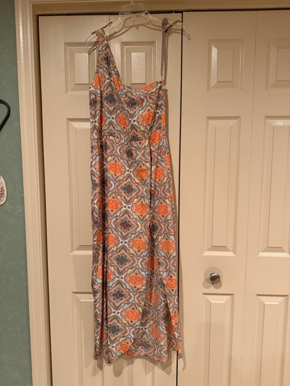 Charlotte Russe One-Shoulder Printed Maxi Dress in Orange and Blue
